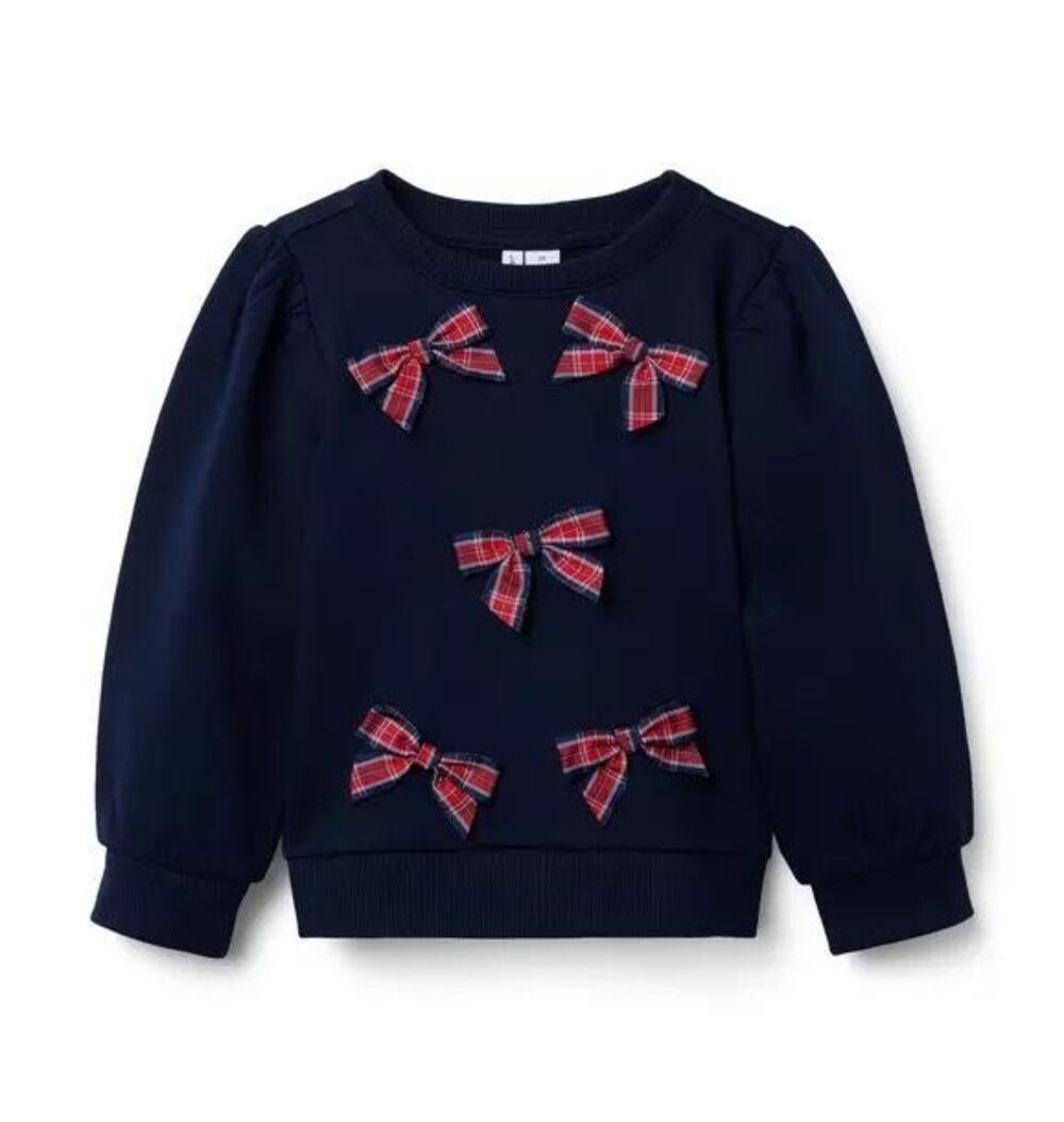 Janie & Jack Dark Marine Tartan Bow Sweatshirt Size 8 NWT